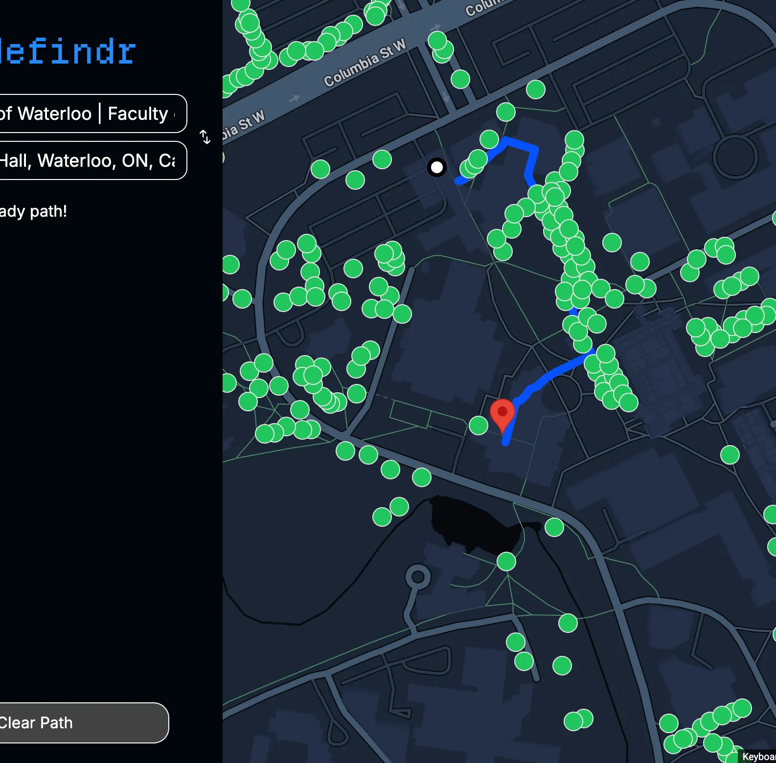 A shady path found using ShadeFindr