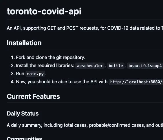 Toronto COVID-19 API documentation
